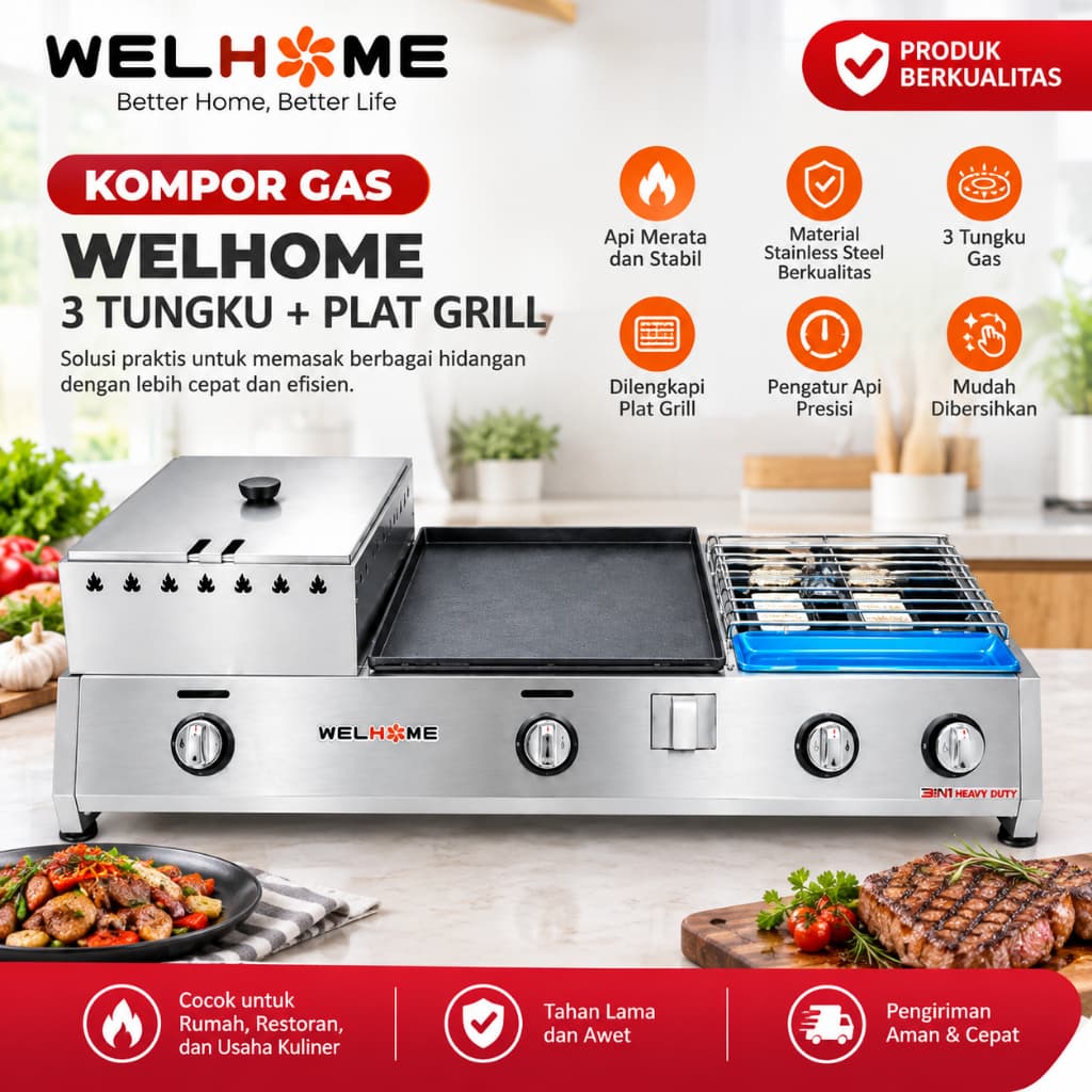 KOMPOR GAS WELHOME TEPANYAKI 3IN1 BN