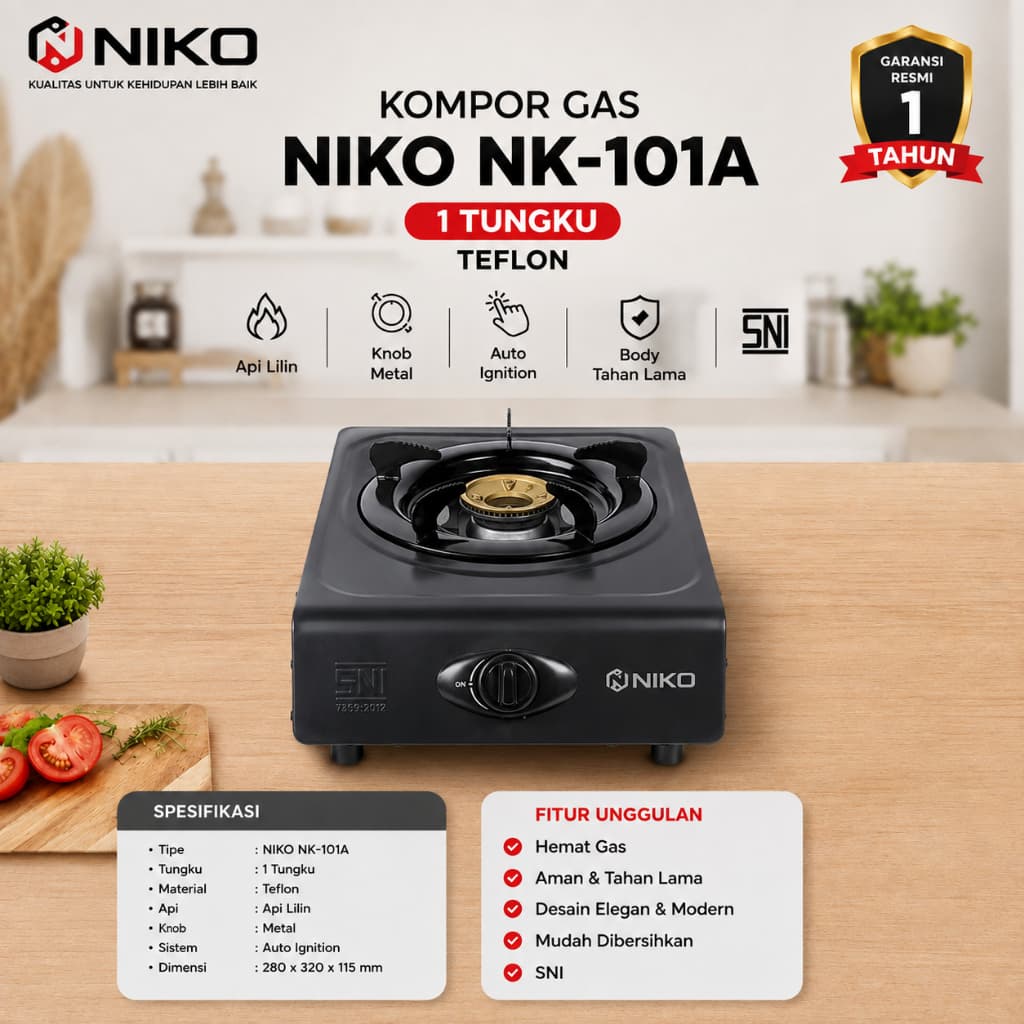 KOMPOR NIKO 1 TUNGKU TEFLON NK-101A TANPA BUBBLE